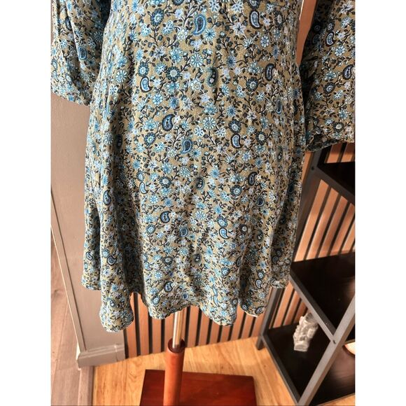 Hollister | Boho Green & Blue Paisley Keyhole Chest Long Sleeve Dress size 5 - Picture 2 of 6